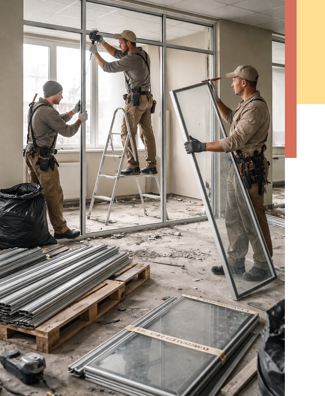 Демонтаж алюминиевых перегородок в Бугульме от 4245 руб. — быстро и недорого | ОТДЕЛОЧНИК-Бгл