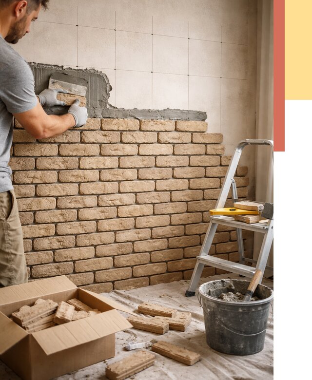 Монтаж декоративного кирпича в Бугульме от 3235 руб./м² — быстро и недорого | ОТДЕЛОЧНИК-Бгл