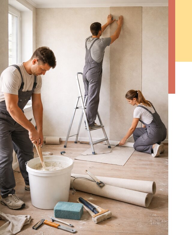 Оклейка стен обоями в Бугульме от 3538 руб/м2 — быстро и недорого | ОТДЕЛОЧНИК-Бгл