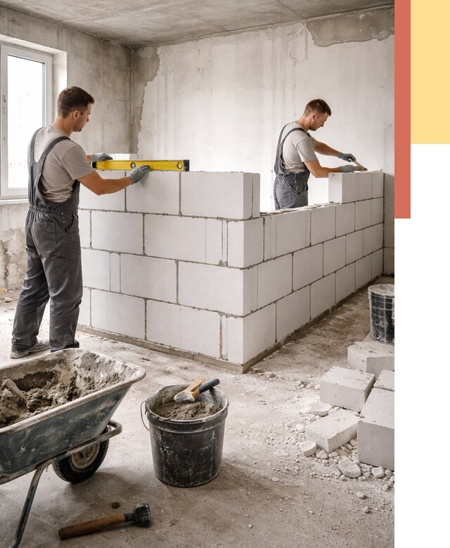 Кладка перегородок из ПГП в Бугульме от 2527 руб./м2 — монтаж и возведение под ключ | ОТДЕЛОЧНИК-Бгл