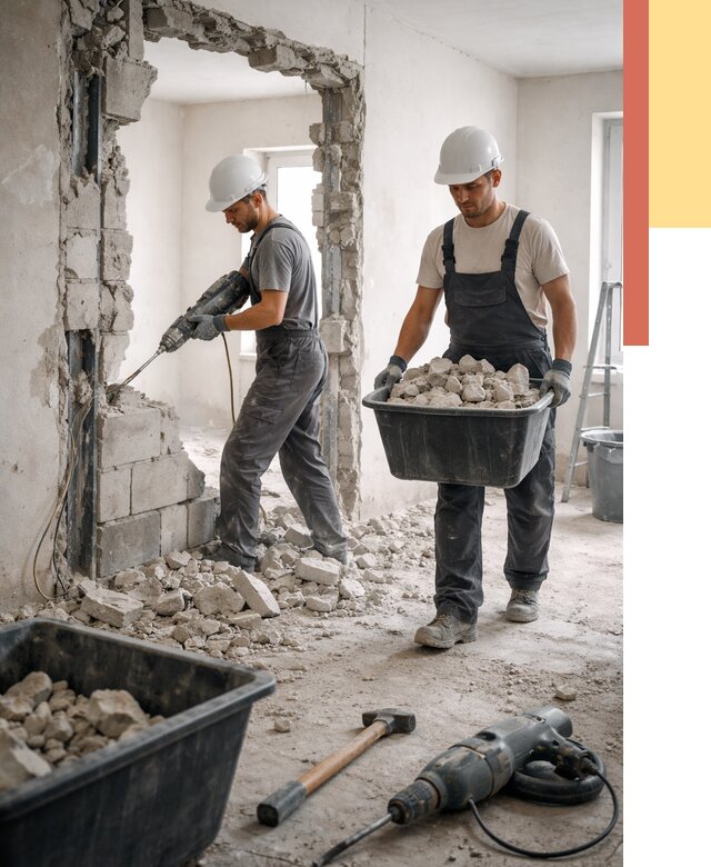 Демонтаж блоковых перегородок в Бугульме от 3791 руб. — быстро и недорого | ОТДЕЛОЧНИК-Бгл