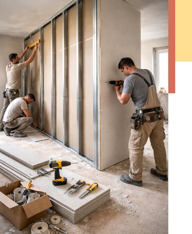 Монтаж однослойной перегородки из гипсокартона в Бугульме от 657 руб. | ОТДЕЛОЧНИК-Бгл