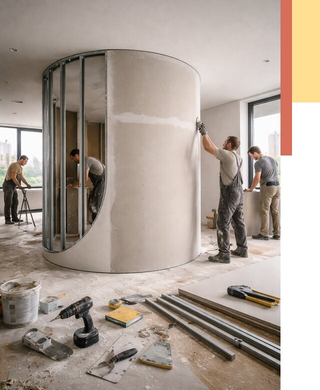 Радиусная перегородка из гипсокартона в Бугульме от 2931 руб. под ключ | ОТДЕЛОЧНИК-Бгл