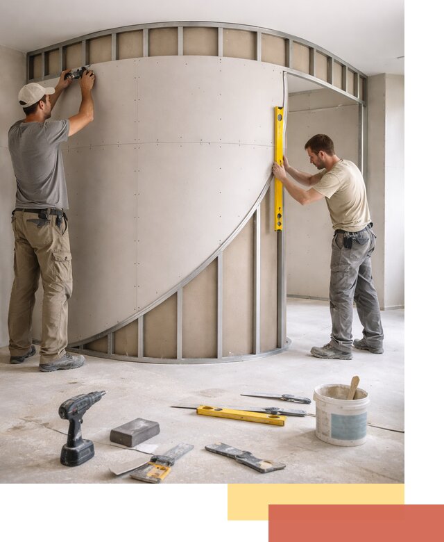 Радиусная перегородка из гипсокартона в Бугульме под ключ