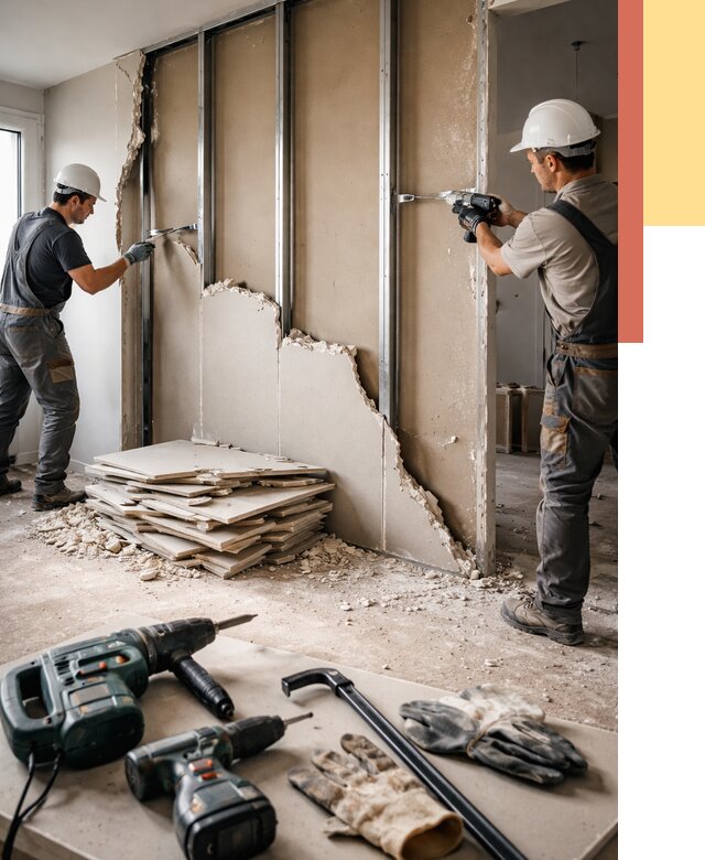 Демонтаж перегородки из гипсокартона в Бугульме от 1213 руб. быстро и недорого | ОТДЕЛОЧНИК-Бгл