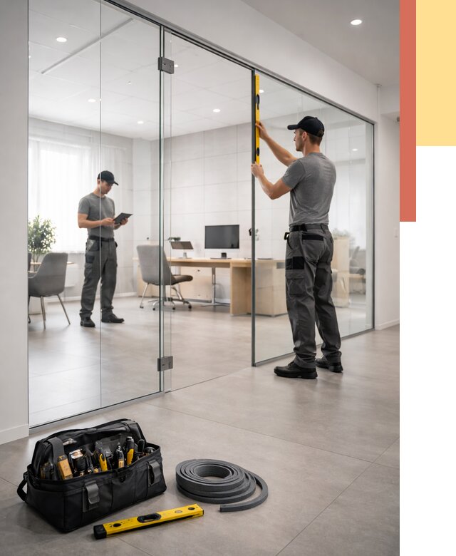 Цельностеклянные перегородки под ключ в Бугульме от 9603 руб. — монтаж и цены | ОТДЕЛОЧНИК-Бгл