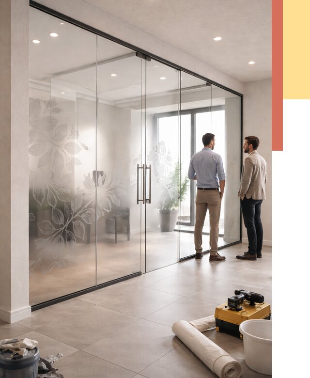 Стеклянные перегородки с рисунком в Бугульме от 12635 руб. монтаж и нанесение | ОТДЕЛОЧНИК-Бгл