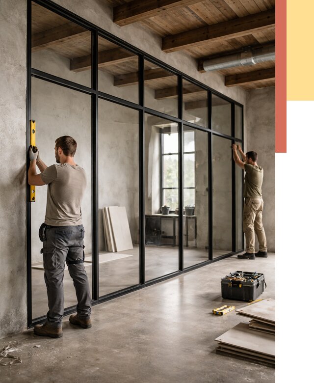 Стеклянные перегородки лофт в Бугульме от 10613 руб. под ключ | ОТДЕЛОЧНИК-Бгл