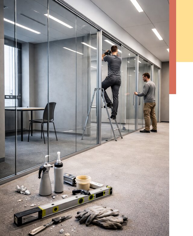 Стеклянные офисные перегородки в Бугульме от 8592 руб. — монтаж и установка | ОТДЕЛОЧНИК-Бгл