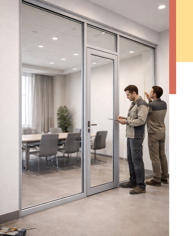 Установка и монтаж алюминиевых перегородок со стеклом в Бугульме от 8289 руб. | ОТДЕЛОЧНИК-Бгл