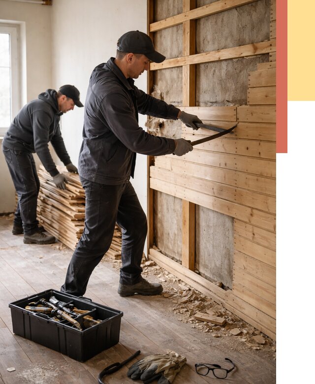 Демонтаж вагонки в Бугульме от 3841 руб/м2 — быстро и недорого | ОТДЕЛОЧНИК-Бгл