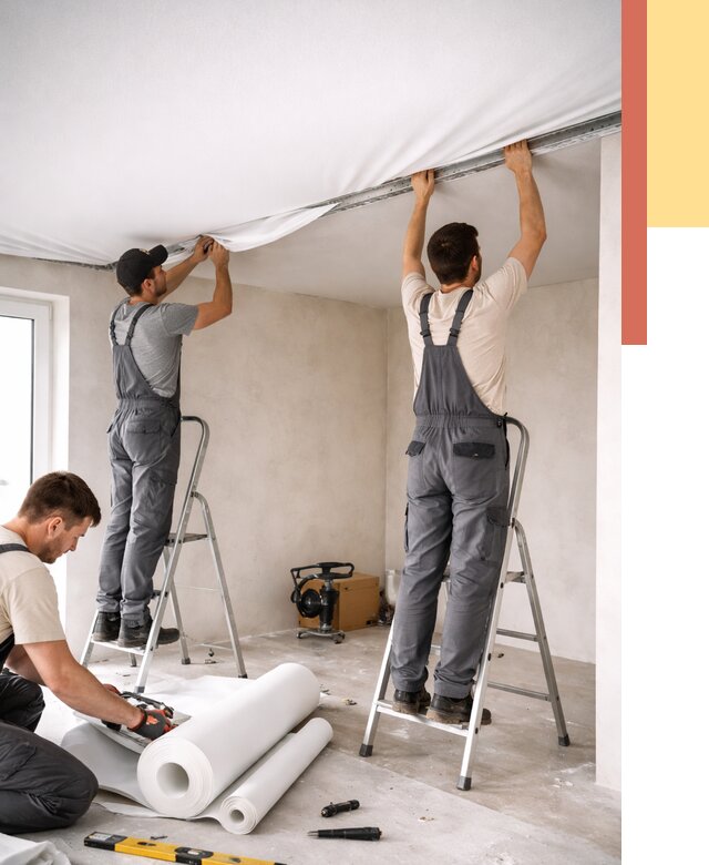 Монтаж тканевого натяжного потолка в Бугульме от 3538 руб. под ключ | ОТДЕЛОЧНИК-Бгл