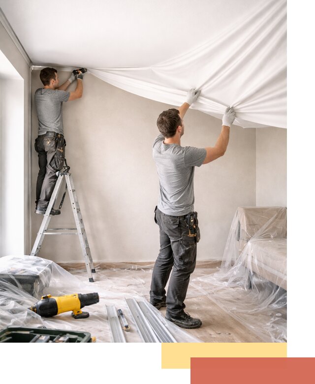 Монтаж тканевого натяжного потолка в Бугульме недорого и быстро