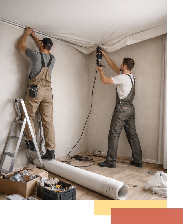 Монтаж цветного натяжного потолка в Бугульме за один день