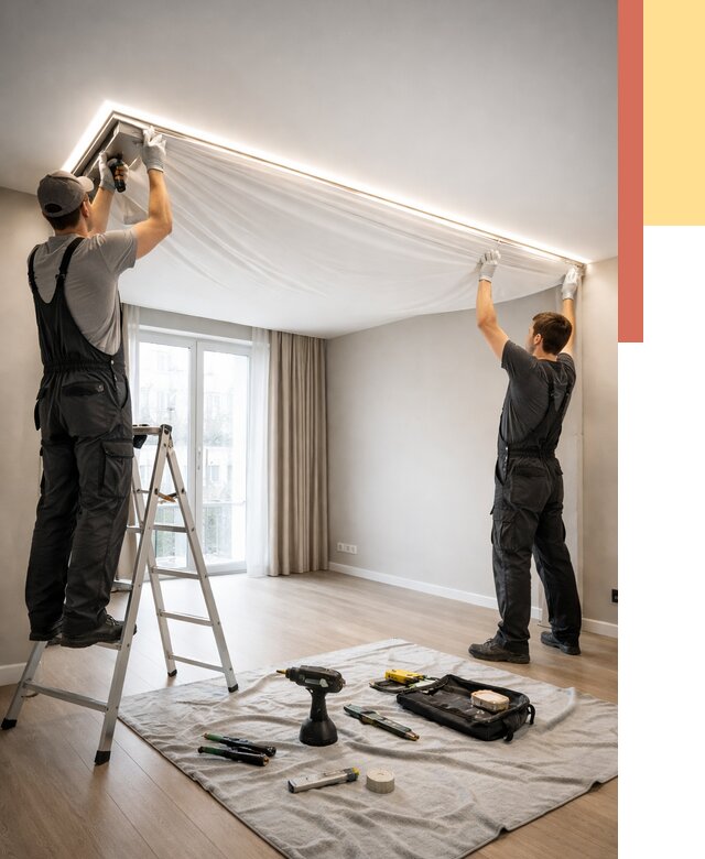 Монтаж парящего натяжного потолка в Бугульме от 4549 руб. быстро и недорого | ОТДЕЛОЧНИК-Бгл