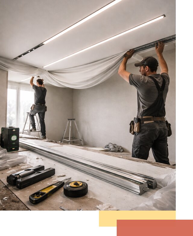 Монтаж натяжных потолков со световыми линиями в Бугульме