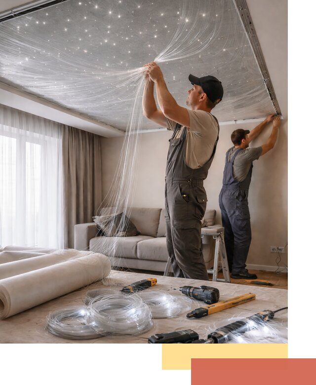 Монтаж натяжного потолка «Звездное небо» в Бугульме