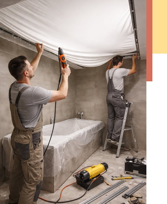 Монтаж натяжного потолка в ванной в Бугульме от 1213 руб. под ключ | ОТДЕЛОЧНИК-Бгл