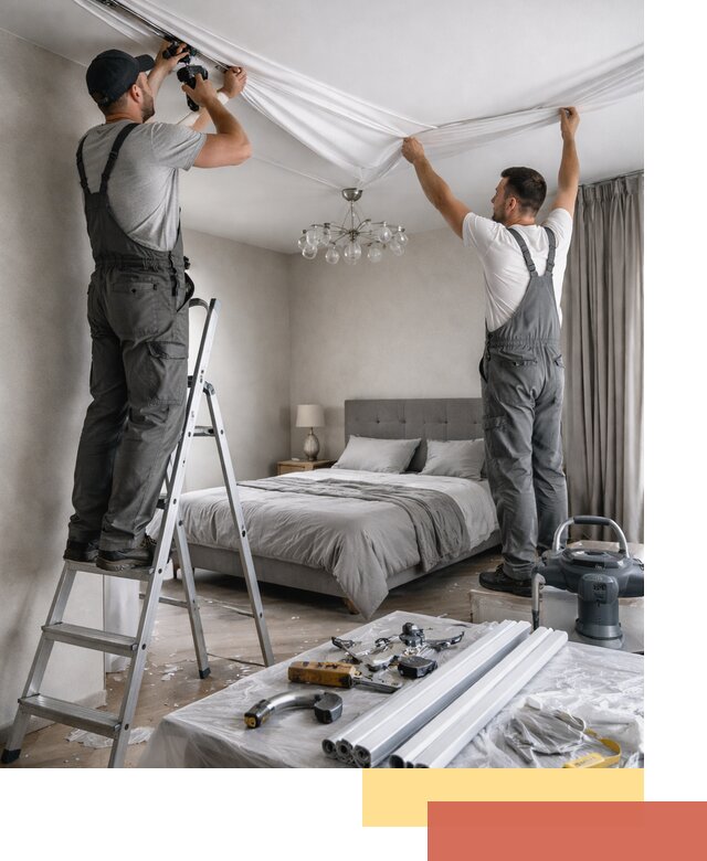 Монтаж натяжного потолка в спальне в Бугульме