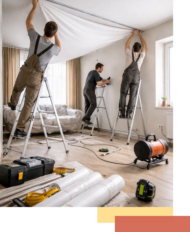 Монтаж натяжного потолка в гостиной в Бугульме