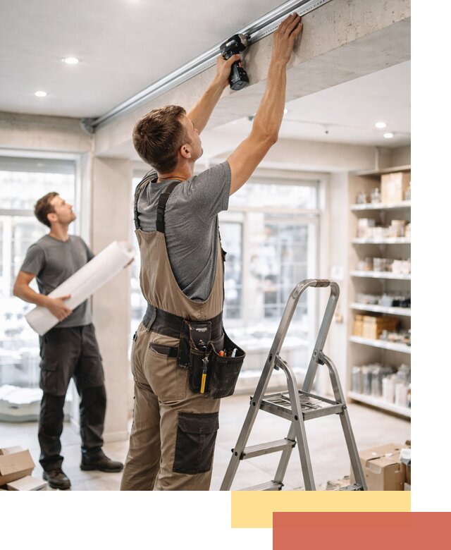 Монтаж натяжных потолков в магазине в Бугульме