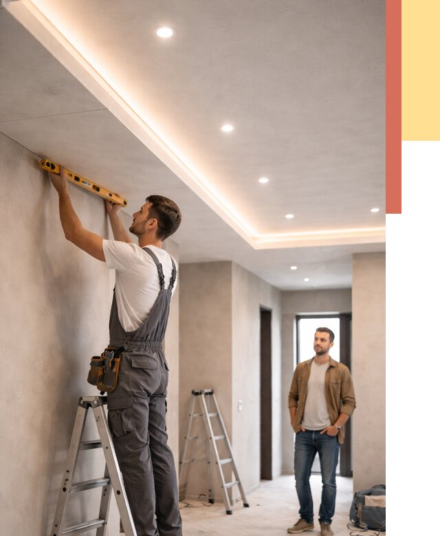 Потолок из гипсокартона с подсветкой в Бугульме от 758 руб./м2 под ключ | ОТДЕЛОЧНИК-Бгл