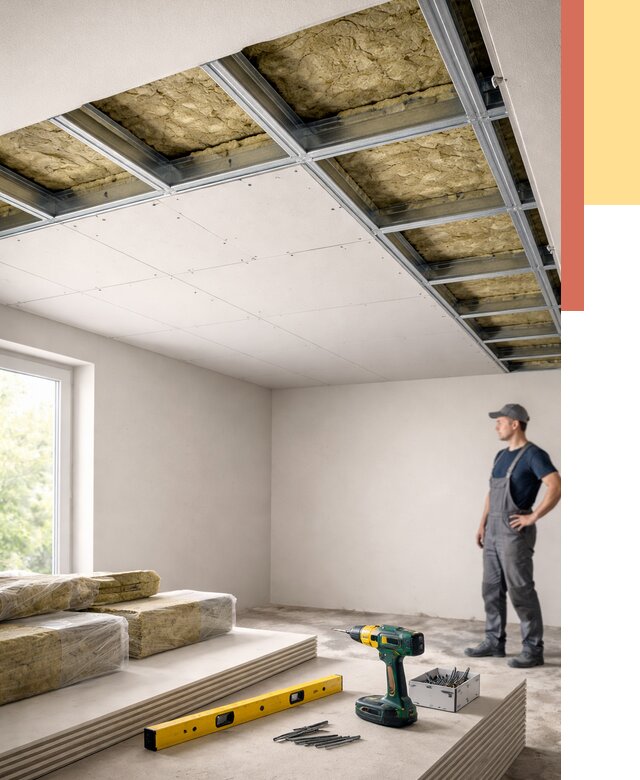 Звукоизоляция потолка ГКЛ в Бугульме от 960 руб. — монтаж под ключ | ОТДЕЛОЧНИК-Бгл