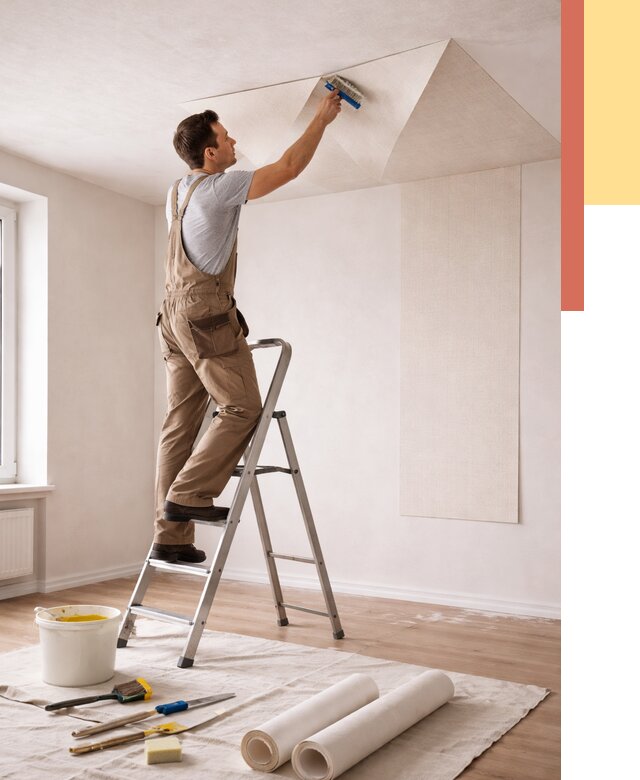 Поклейка обоев на потолок в Бугульме от 4549 руб. быстро и недорого | ОТДЕЛОЧНИК-Бгл